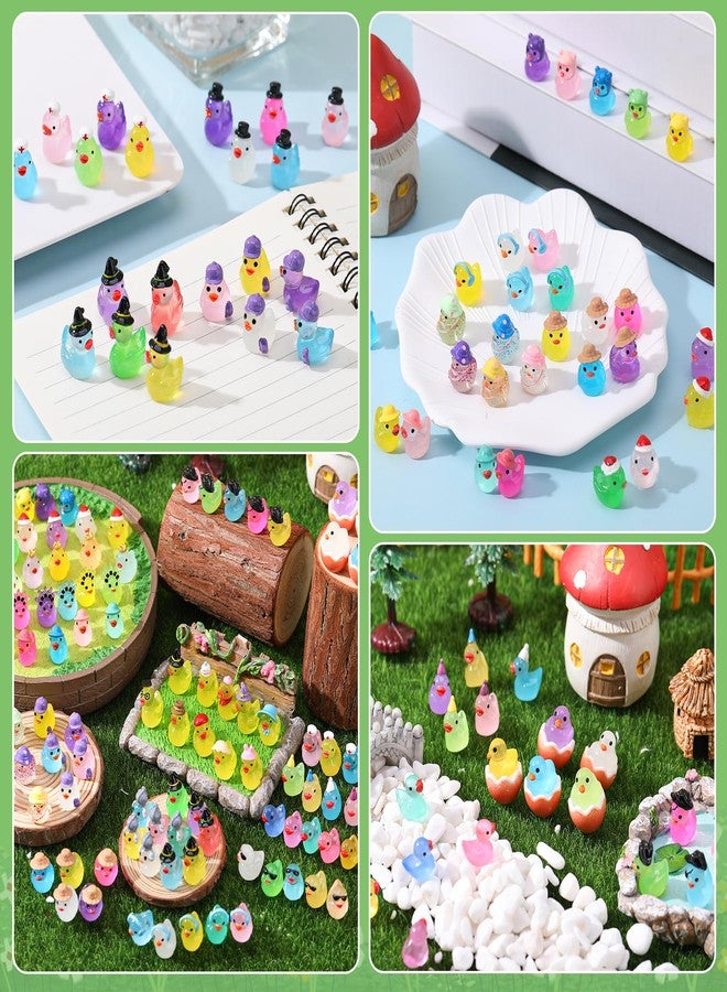 GGSTDDUP 100 Pcs Luminous Mini Resin Ducks, Tiny Ducks Figurines to Hide Wearing Hats Glow in Dark for DIY Fairy Garden Dollhouse Cake Decoration (27 Styles) - Image 5